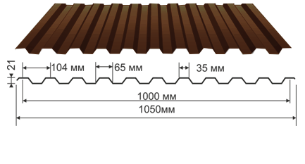 Профнастил коричневый RAL 8017 С-21 купить недорого в Москве