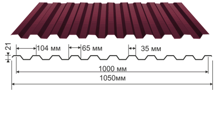 Профнастил вишневый RAL 3005 С-21 купить недорого в Москве