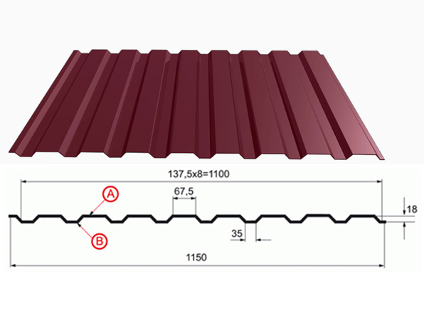 Профнастил вишневый RAL 3005 С-20 купить недорого в Москве